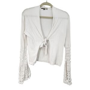 KOBI HALPERIN SMALL COTTON MODAL CROCHET LACE SLEEVE FRONT TIE CARDIGAN